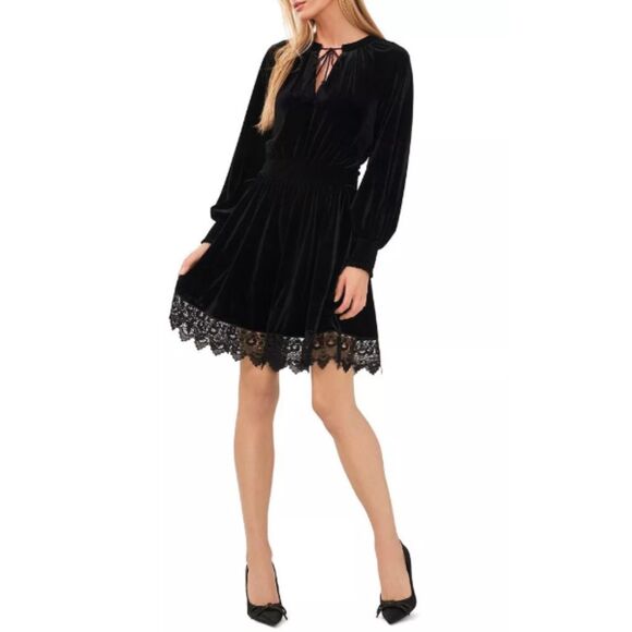 Chelsea & Violet Dresses & Skirts - Chelsea & Violet Women's Size M Black Mini Dress Velvet Long Sleeve Lace